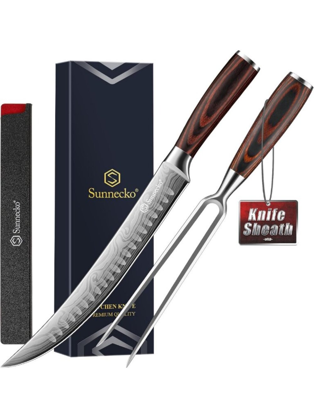 BBQ Butcher Knife & Meat Fork Set for Perfect Meat Slicing & Carving